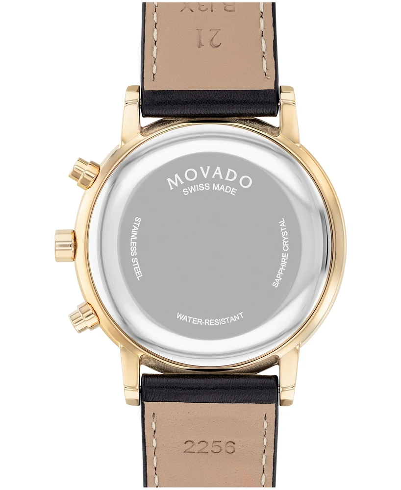 Movado Men's Museum Classic Swiss Quartz Chronograph Black Leather Watch 42mm