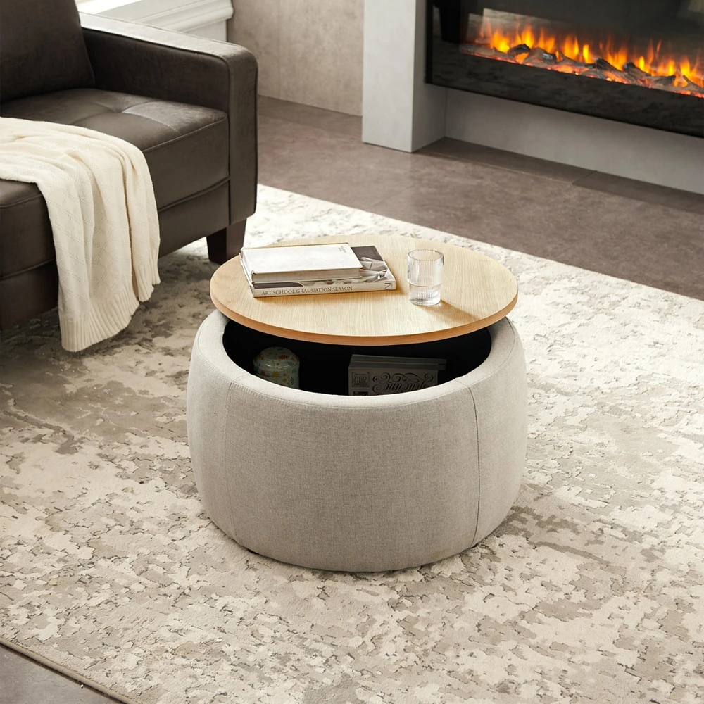 Round Storage Ottoman, 2 in 1 Function