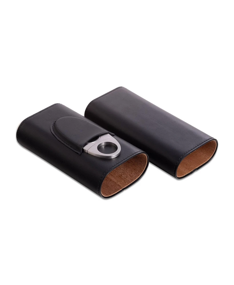 Bey-Berk Leather Three Cigar Holder with Stainless Steel Cutter