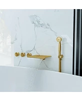 Mondawe 3-Handle Waterfall Wide-Spray High Pressure Tub and Shower Faucet Matte Black With Valve