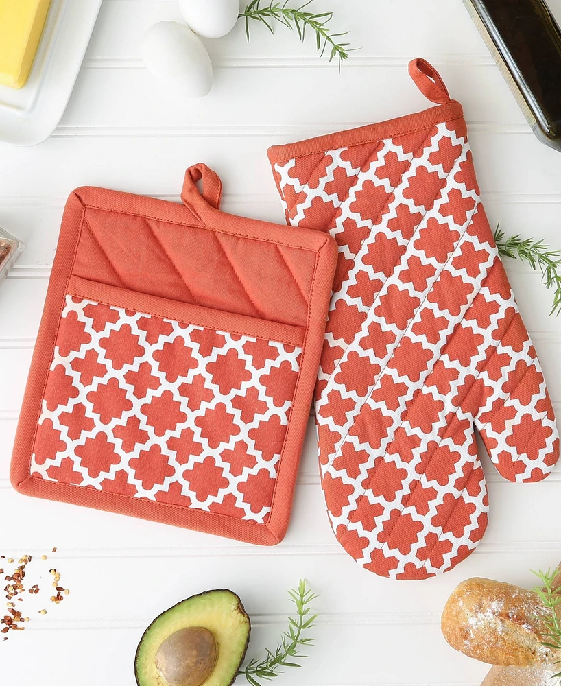 Design Imports Lattice Basics Collection Kitchen Essentials, Oven Mitt Potholder Set, Spice, 2, Piece
