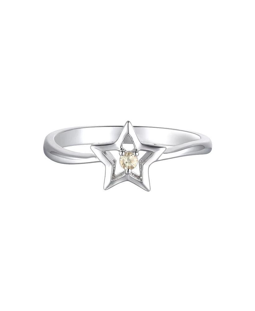 GiGiGirl Sterling Silver White Gold Plated with Yellow Tourmaline Cz Star Ring
