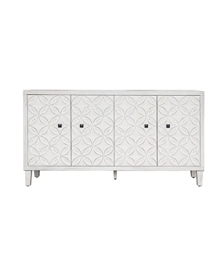 White Wash 4-Door Wooden Accent Cabinet