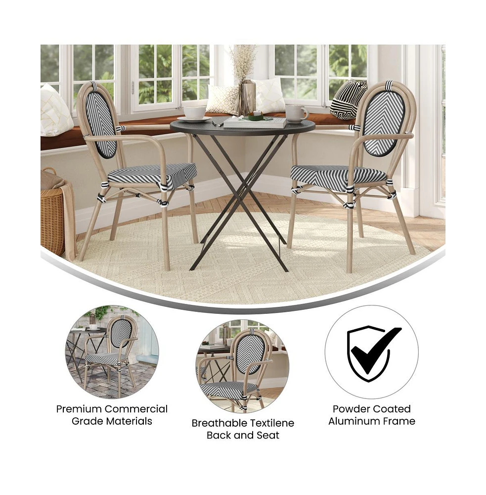 Merrick Lane Mael Set Of Two Stacking Thonet Bistro Style Chair With Arms, Textilene Seat
