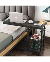Tribesigns Height Adjustable C Table with Wheels, Mobile Couch Snack Side Tiltable Drawing Board, Sofa Bedside Laptop Stand Shaped Tv Tra