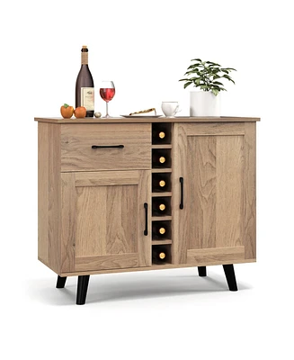 2-Door Wine Bar Cabinet Kitchen Sideboard Buffet with Drawer & Adjustable Shelves