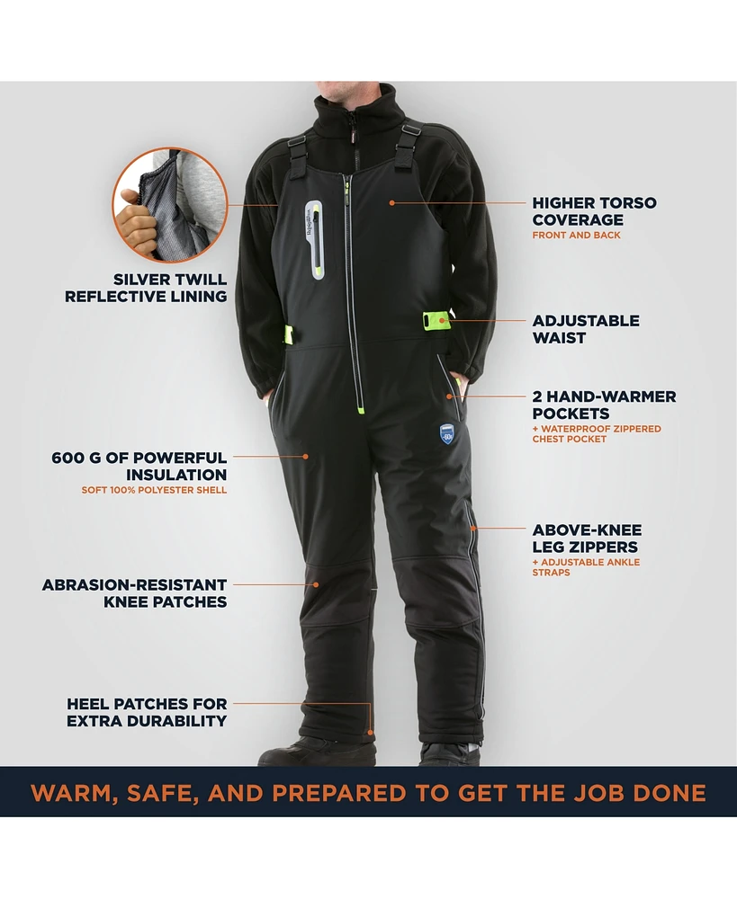 RefrigiWear Men's Extreme Softshell Bib Overalls - -60°F Comfort, Insulated, Windproof, Water-Repellent, Durable Workwear for Cold