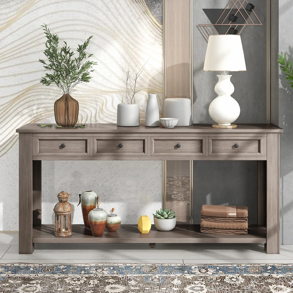 Console Table/Sofa Table With Storage Drawers And Bottom Shelf For Entryway Hallway