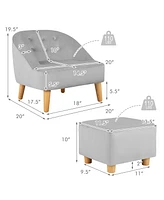 Kids Sofa Chair w/ Ottoman Toddler Single Velvet Upholstered