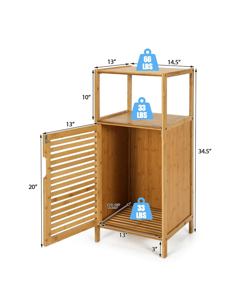 Bamboo Bathroom Storage Floor Cabinet w/Door and Shelf Corner Cabinet