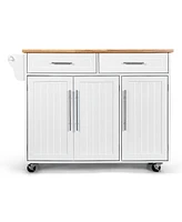 Kitchen Island Trolley Cart Wood Brown Top Rolling Storage Cabinet