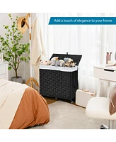 Laundry Hamper w/Wheels & Lid, 125L 3-Section Clothes Hamper w/2 Liner Bags