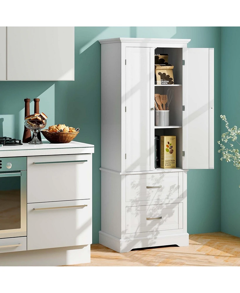 62'' Tall Bathroom Freestanding Floor Storage Cabinet with 2 Doors Shelves Drawers