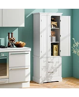 62'' Tall Bathroom Freestanding Floor Storage Cabinet with 2 Doors Shelves Drawers