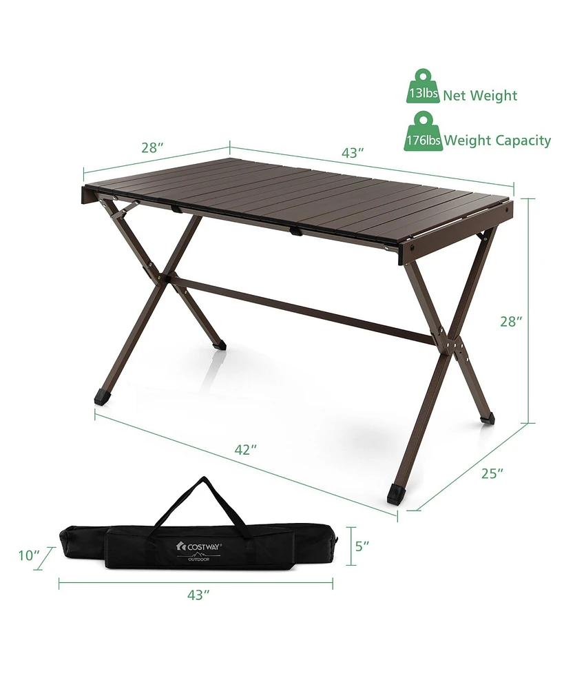 4-6 Person Portable Aluminum Camping Table Lightweight Roll Up Table