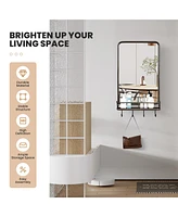Wall Bathroom Mirror w/ Shelf Hooks Sturdy Metal Frame for Bedroom Living Room