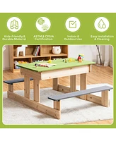 3-in-1 Kids Picnic Table Outdoor Wooden Water Sand Table w/ Play Boxes