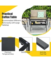 4 Pcs Patio Furniture Set Sofa Coffee Table Steel Frame Garden