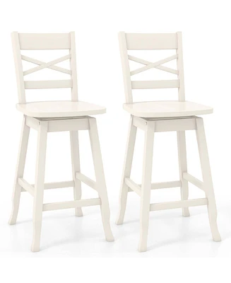 2 Pcs 24" Counter Height Stool Rubber Wood Swivel Bar with Inclined Backrest