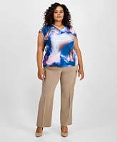 Tahari Asl Plus Size Printed Cowl-Neck Blouse