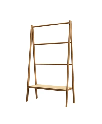 Bamboo Ladder Towel Rack With Storage Shelf