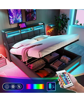 Hydraulic Storage Full Size Platform Bed with Led & Usb