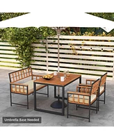 4 Piece Patio Dining Set Outdoor Wood Dining Furniture with 2 Chairs & 1 Lovesea
