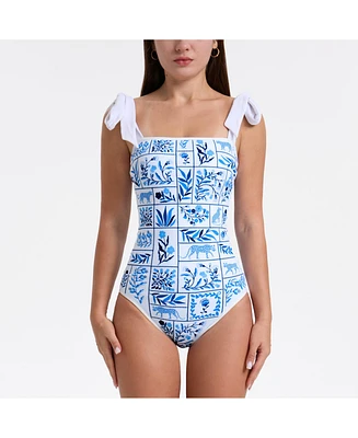 Jessie Zhao New York Women's Blue Garden Reversible One-Piece Swimsuit