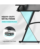 L-shaped Computer Desk with Power Outlet 51" Corner Workstation Rustic