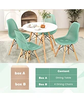 5 Pcs Dining Table Set for 4 Persons Modern Round & Chairs with Wood Leg