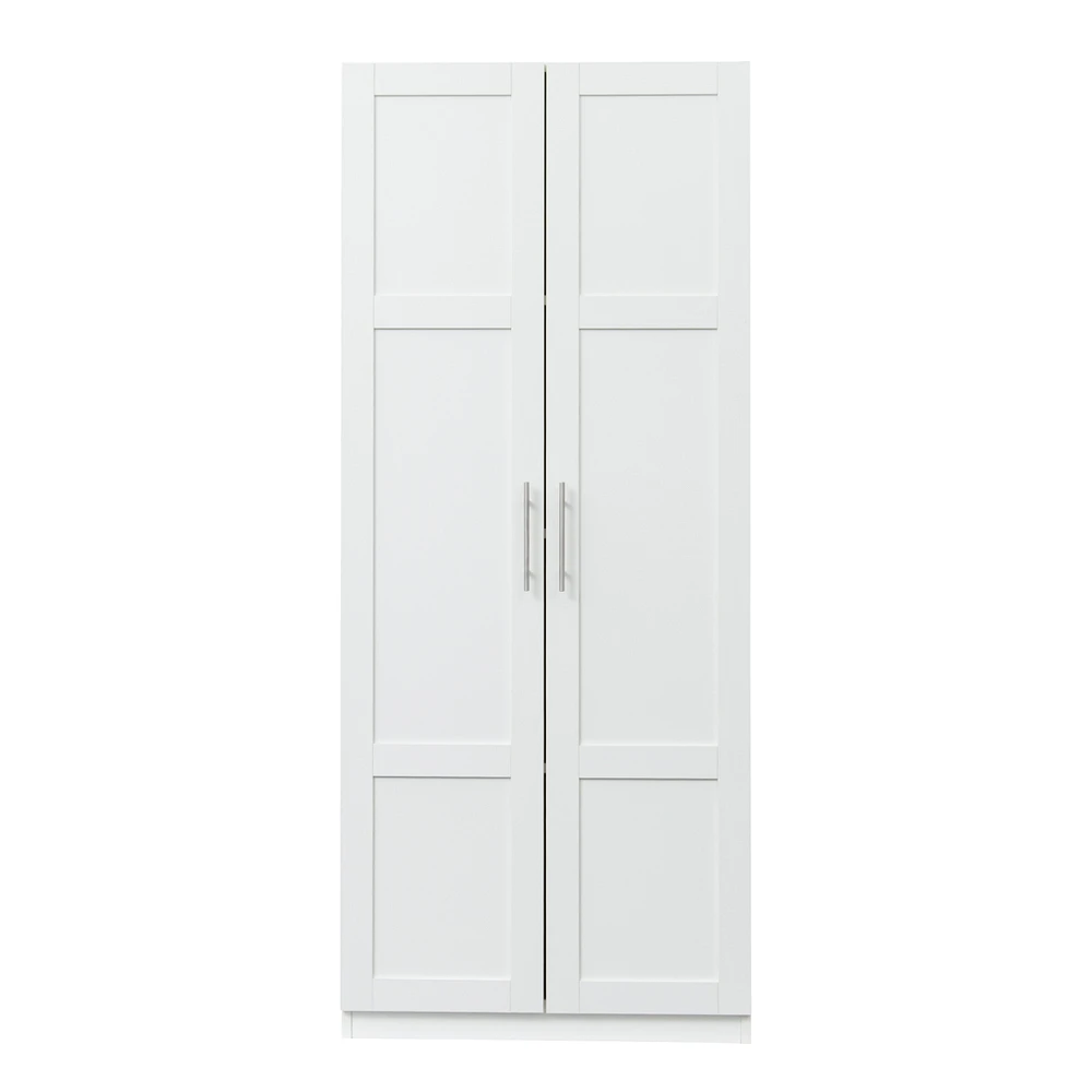 High Wardrobe And Kitchen Cabinet With 2 Doors And 3 Partitions To Separate 4 Storage Spaces, White