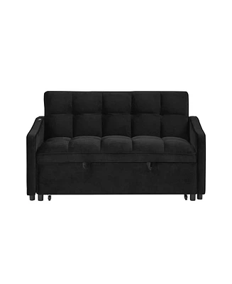 Loveseat with Pull-out Bed, Adjustable Back & Pocket Arms