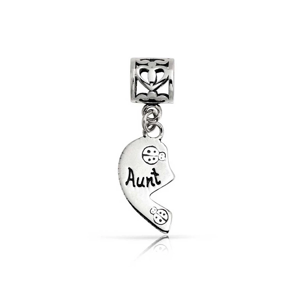 Bling Jewelry Bff Ladybug Heart Dangle Charm Bead for Aunt Niece Sterling Silver Fits Bracelet