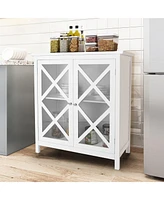 Kitchen Storage Cabinet Buffet Sideboard w/ Glass Doors & Adjustable Shelf