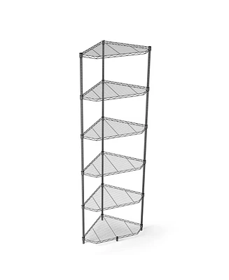 Adjustable Metal Corner Shelf for Bathroom, Living Room, Kitchen - Black