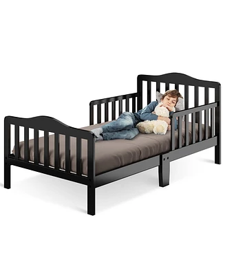 Kids Toddler Wood Bed Bedroom Furniture w/ Guardrails