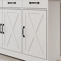 White Farmhouse Buffet Cabinet with Drawers and Doors