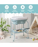 Costway Baby Changing Table with Bathtub, Folding & Portable Diaper Station with Wheels