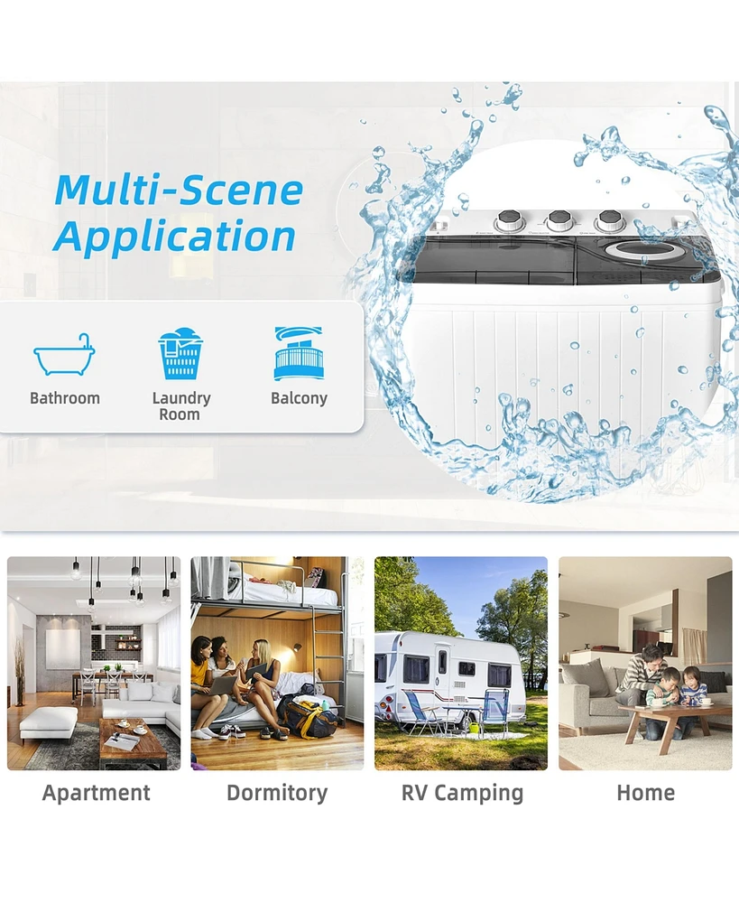 26lbs Portable Semi-automatic Twin Tub Washing Machine with Drain Pump