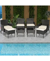 8PCS Patio Rattan Furniture Set Sofas Ottomans Cushioned Table Free Combination