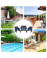 8PCS Patio Rattan Furniture Set Cushioned Chair Sofa Coffee Table White