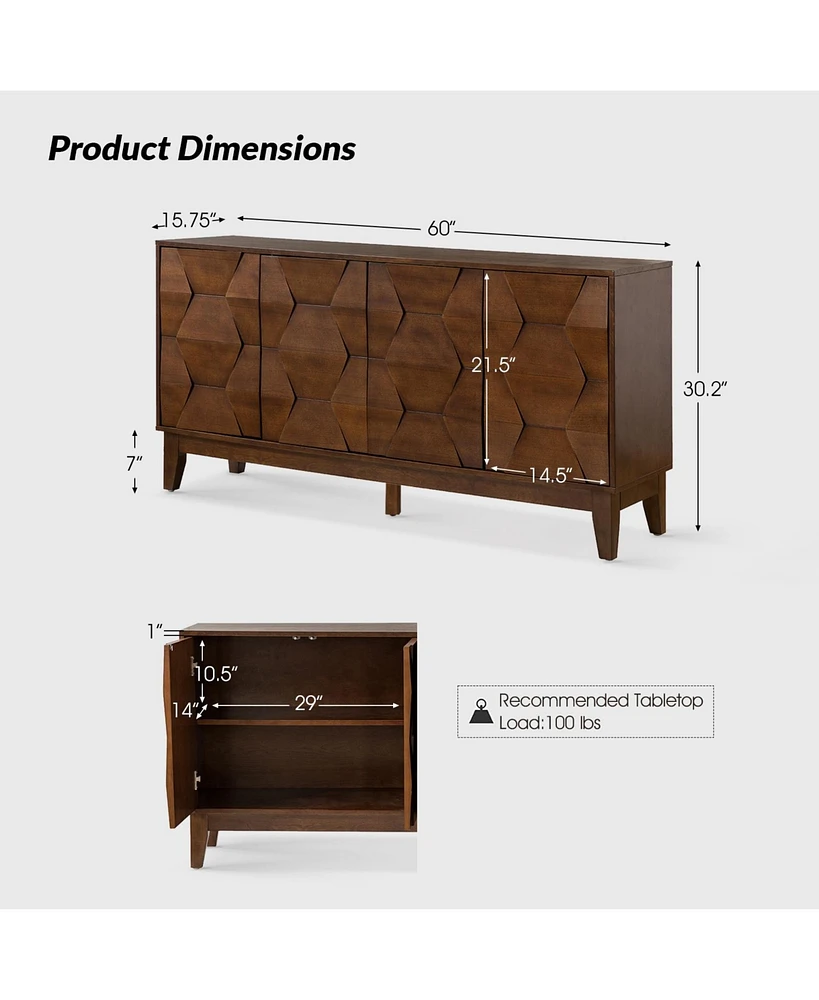 Silakan 60" 4-Doors Sideboard with Solid Wood Legs