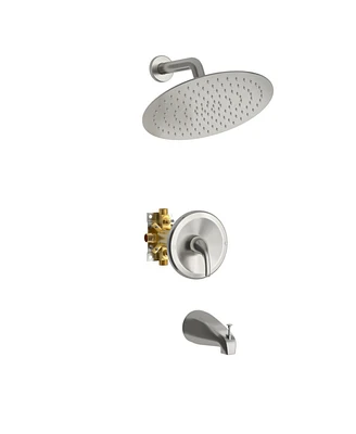 10" Rain Shower Head Systems With Waterfall Tub Spout, Brushed Nickel, Wall Mounted Shower