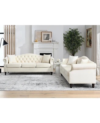 3-seater + 3-seater Combination sofa.Beige Velvet W834S00065