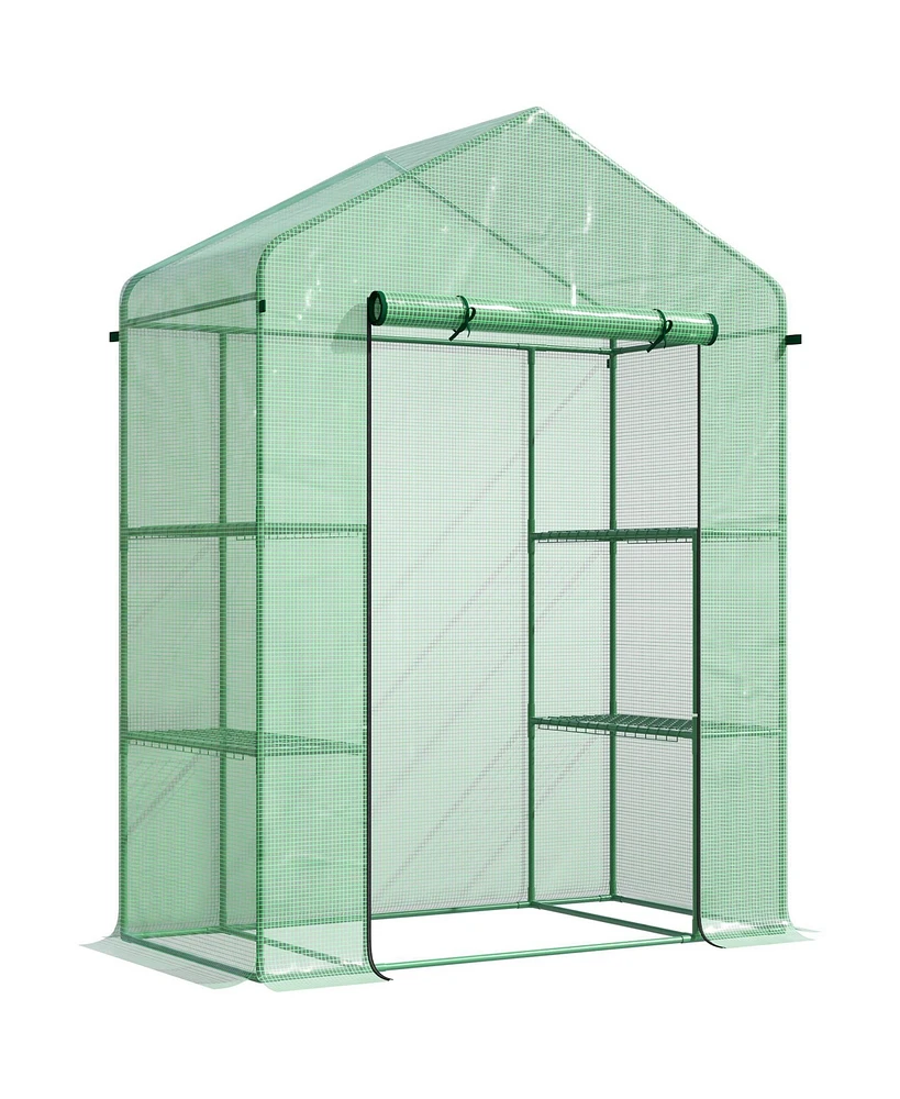 Outsunny 56" x 29" x 77" Small Walk-in house w/3 Tier Shleves,