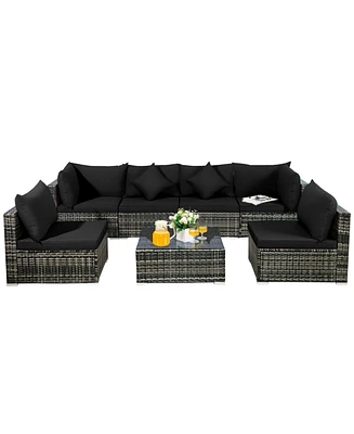7PCS Patio Rattan Furniture Set Sectional Sofa Garden