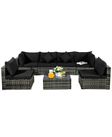 7PCS Patio Rattan Furniture Set Sectional Sofa Garden