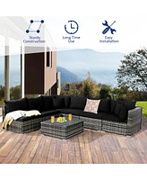 7PCS Patio Rattan Furniture Set Sectional Sofa Garden