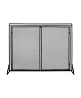 Matte Black Modern Iron Fireplace Screen with Access Doors
