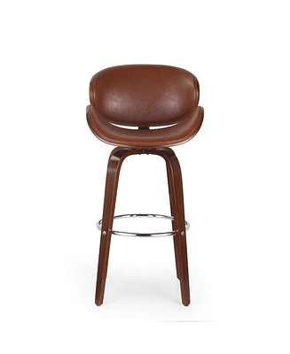 Mid-Century Modern Barstool with Bentwood Frame and Faux Leather Upholstery